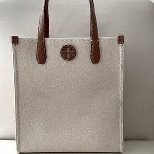Tory Burch Canvas NS Tote Natural Beige/Classic Cuoio
